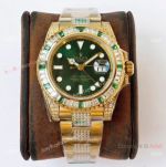 (ROF) Swiss Rolex GMT-Master II Custom Made Watch - Diamond Bezel All Gold 40mm